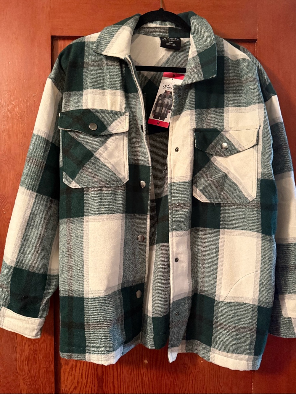 Women’s Green & White Plaid Button-Up Shirt Jacket